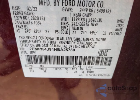 2022 Ford Edge Sel from USA, damaged, VIN 2FMPK4J91NBA25780